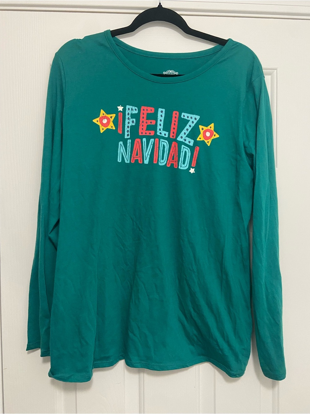 Wondershop Women’s XL Green Long-Sleeve 'Feliz Navidad' Pajama Graphic Tee